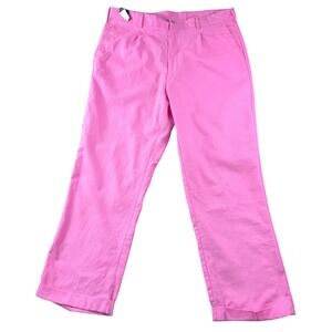 Mens 40/32 Linen Pleated Pants Pink Cuffed Straight‎ Leg Summer Beach Resort New